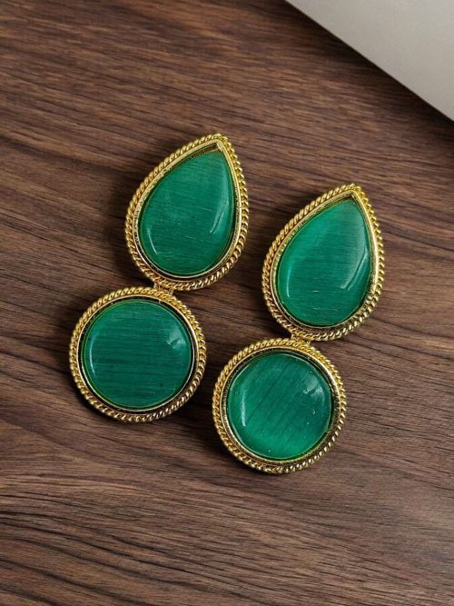 Gold-Plated Studs | Unique Dual Monalisa Stone Contemporary Earrings for Girls