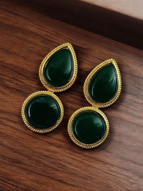 Gold-Plated Studs | Unique Dual Monalisa Stone Contemporary Earrings for Girls