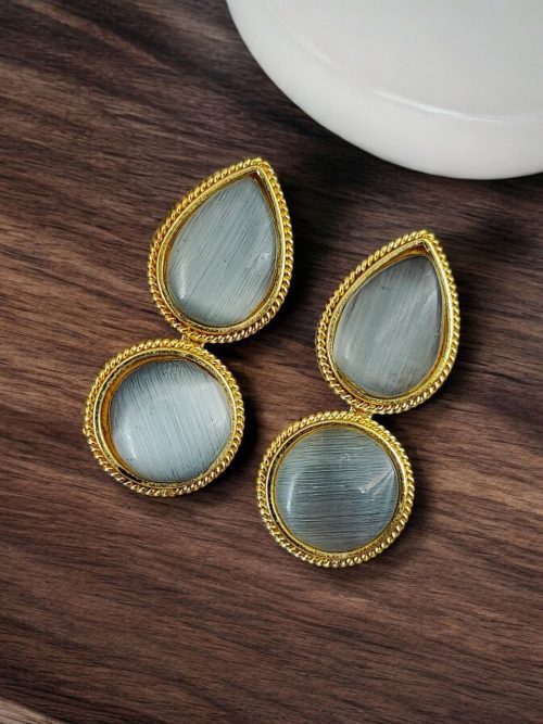 Gold-Plated Studs | Unique Dual Monalisa Stone Contemporary Earrings for Girls