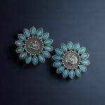Designer Spiritual Earrings - Best Oxidised Replica Stud Earring For Girls - "Aqua"