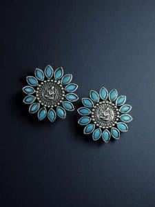 Designer Spiritual Earrings - Best Oxidised Replica Stud Earring For Girls - Color: "Aqua"