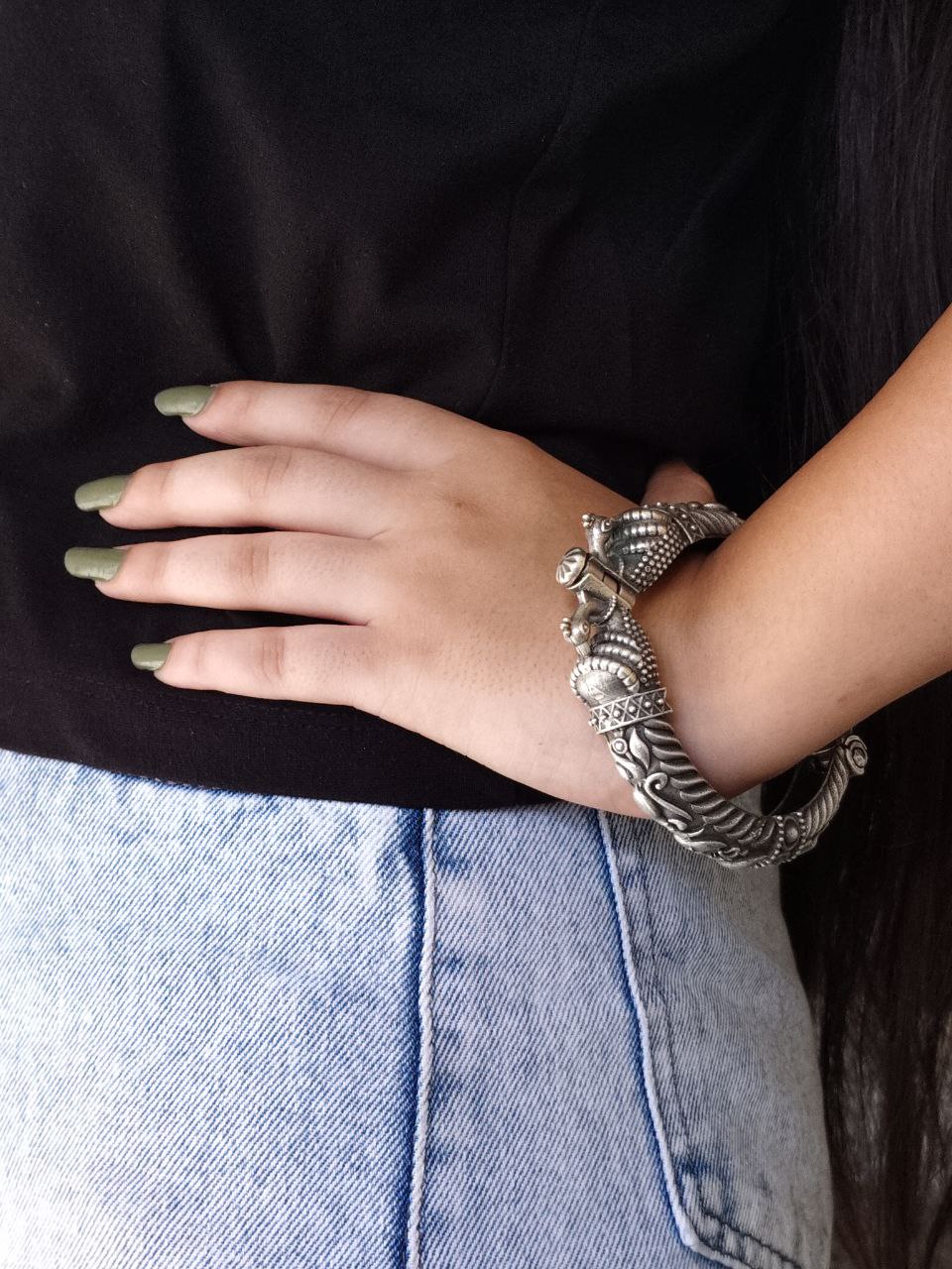 Antique Peacock Bracelet | Oxidized Openable Bangles | Traditional Kada 2 Antique Peacock Bracelet | Oxidized Openable Bangles | Traditional Kada