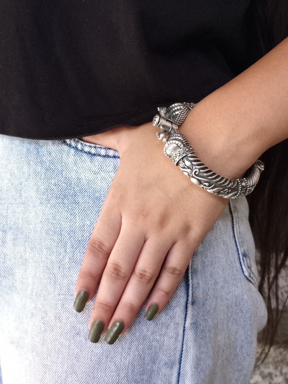 Antique Peacock Bracelet | Oxidized Openable Bangles | Traditional Kada 4 Antique Peacock Bracelet | Oxidized Openable Bangles | Traditional Kada