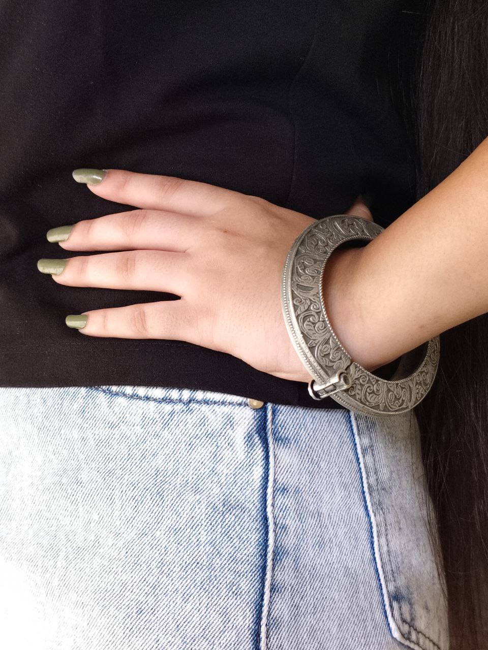 Traditional Floral Art Bracelet | Oxidized Openable Bangles | Best Kada Designs 2 Traditional Floral Art Bracelet | Oxidized Openable Bangles | Best Kada Designs