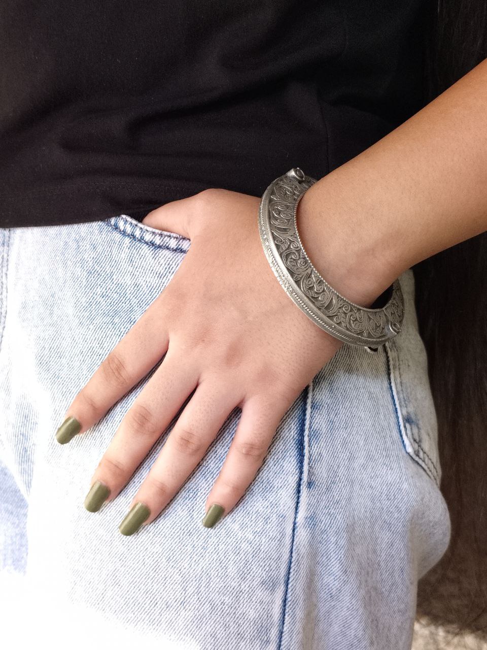 Traditional Floral Art Bracelet | Oxidized Openable Bangles | Best Kada Designs 4 Traditional Floral Art Bracelet | Oxidized Openable Bangles | Best Kada Designs