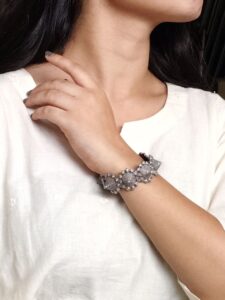 Traditional Silver Replica Kada | Oxidised Bangles | Unique Free Size Bracelet