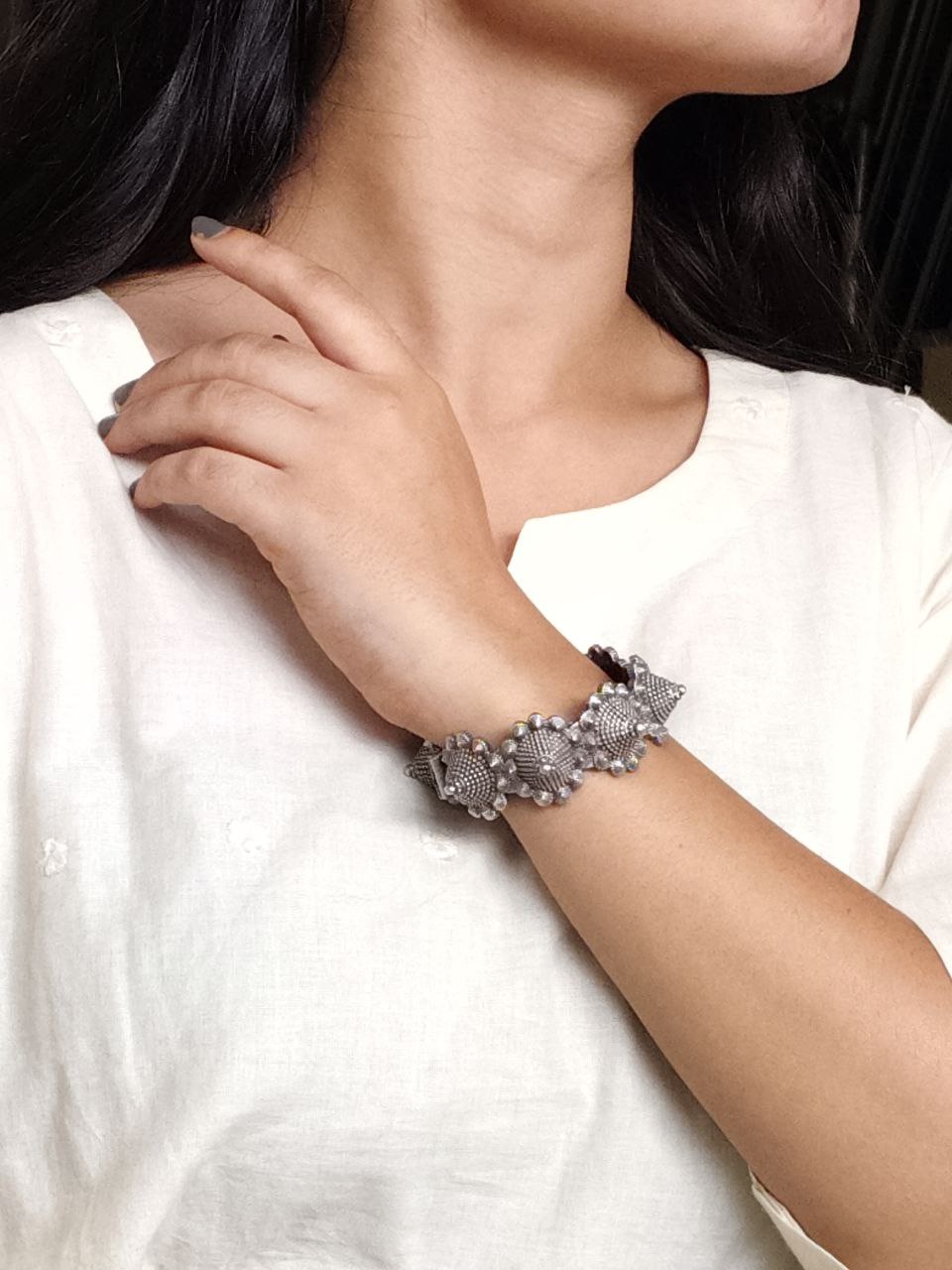 Traditional Silver Replica Kada | Oxidised Bangles | Unique Free Size Bracelet 1 Traditional Silver Replica Kada | Oxidised Bangles | Unique Free Size Bracelet