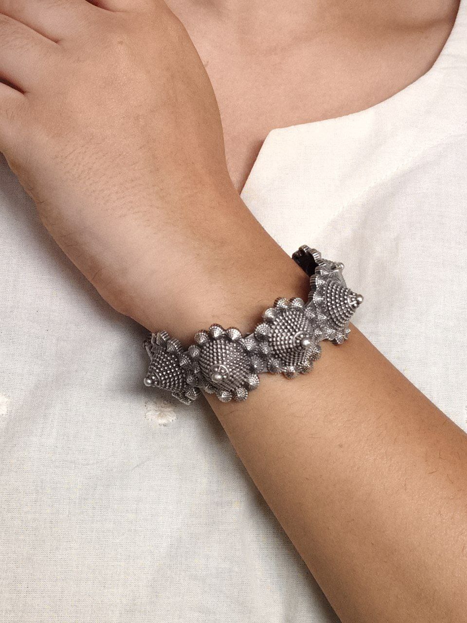 Traditional Silver Replica Kada | Oxidised Bangles | Unique Free Size Bracelet 4 Traditional Silver Replica Kada | Oxidised Bangles | Unique Free Size Bracelet