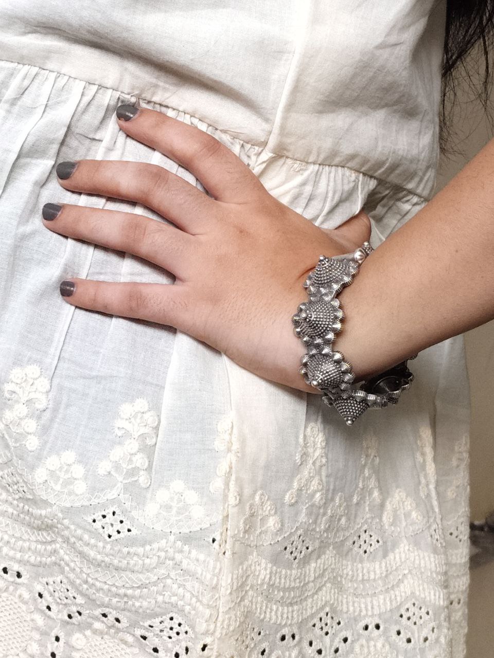 Traditional Silver Replica Kada | Oxidised Bangles | Unique Free Size Bracelet 2 Traditional Silver Replica Kada | Oxidised Bangles | Unique Free Size Bracelet