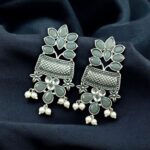Bulk 82 Silver Replica Earring | Antique Touch Oxidised Stud | Unique Silver Jewelry - "Grey"