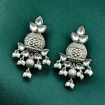 Silver Replica Kalash Earrings | Best Oxidised Light Weight Stud Jewelry - "White"