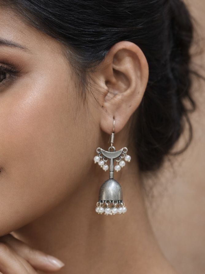 Silver Replica Jhumki | Adorable Light Weight Oxidized Jhumka Earrings