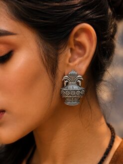 Silver Replica Kalash Stud | Unique Oxidized Earrings for Girls
