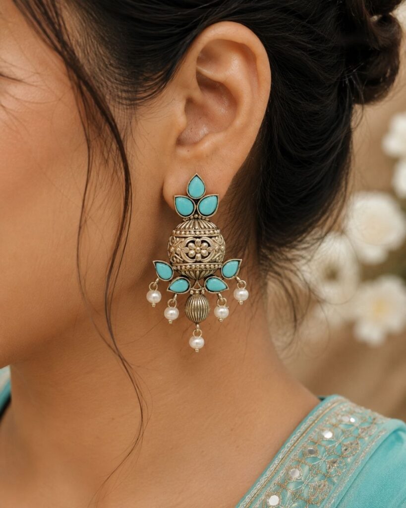 Silver Replica Kalash Earrings | Best Oxidised Light Weight Stud Jewelry