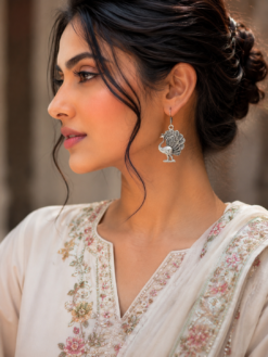 Oxidized Peacock Earrings | Adorable German Silver Hook Jewelry