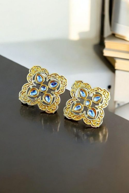 Indian Look Gold Plated Studs | Square Shape Earrings | Contemporary Earrings