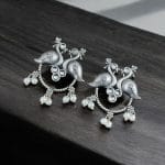 Bulk 272 Antique Oxidised Peacock Stud Earrings | Unique Silver Replica Earring - "White"