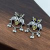 Antique Oxidised Peacock Stud Earrings | Unique Silver Replica Earring