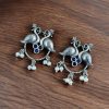 Antique Oxidised Peacock Stud Earrings | Unique Silver Replica Earring