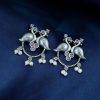 Antique Oxidised Peacock Stud Earrings | Unique Silver Replica Earring