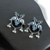 Antique Oxidised Peacock Stud Earrings | Unique Silver Replica Earring