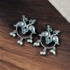 Antique Oxidised Peacock Stud Earrings | Unique Silver Replica Earring