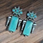 Silver Replica Monalisa Stone Earrings | Adorable Oxidised Antique Stones Studs - "Mint"