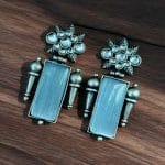 Silver Replica Monalisa Stone Earrings | Adorable Oxidised Antique Stones Studs - "Grey"