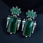 Silver Replica Monalisa Stone Earrings | Adorable Oxidised Antique Stones Studs - "Green"