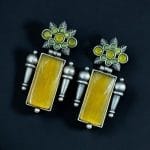 Silver Replica Monalisa Stone Earrings | Adorable Oxidised Antique Stones Studs - "Yellow"