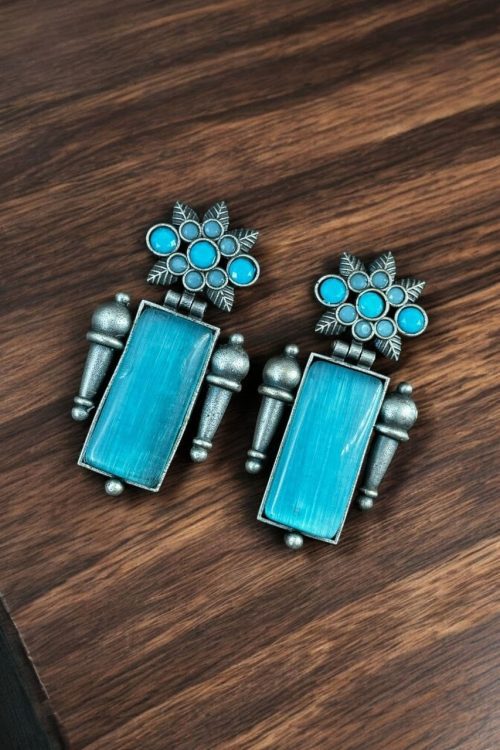Silver Replica Monalisa Stone Earrings | Adorable Oxidised Antique Stones Studs