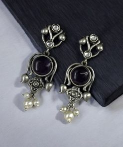 Light Weight Oxidized Silver Replica Stud Earrings | Silver Look Like Premium Jewelry