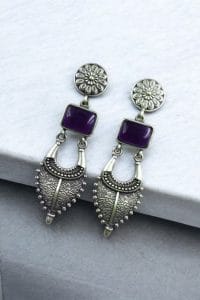 Traditional Silver Replica Earrings | Adorable Designer Monalisa Stone Jewelry - Color: "Amethyst"