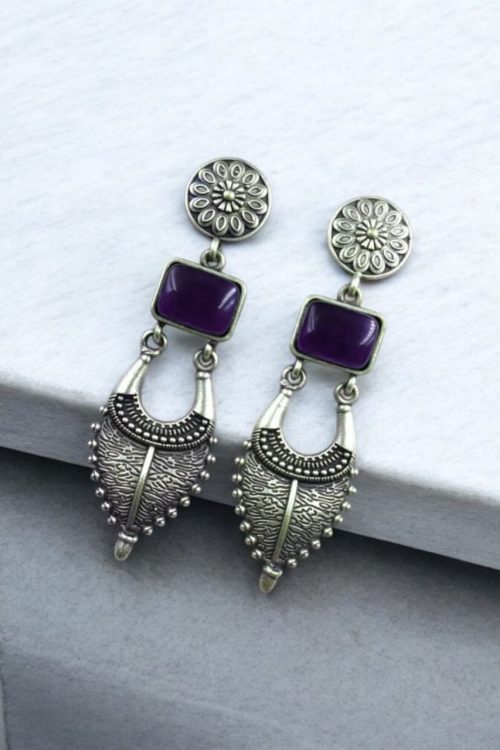 Traditional Silver Replica Earrings | Designer Monalisa Stone Jewelry
