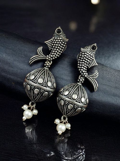 Silver Look a Like Fish Earrings | Designer Best Jhumki | imitation Oxidised Fish Jhumkas