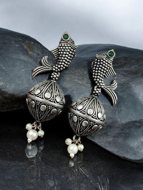 Silver Look a Like Fish Earrings | Designer Best Jhumki | imitation Oxidised Fish Jhumkas