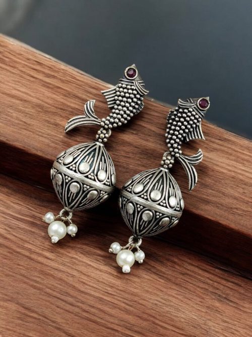 Silver Look a Like Fish Earrings | Designer Best Jhumki | imitation Oxidised Fish Jhumkas