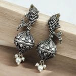Silver Look a Like Fish Earrings | Designer Best Jhumki | imitation Oxidised Fish Jhumkas - "Yellow"