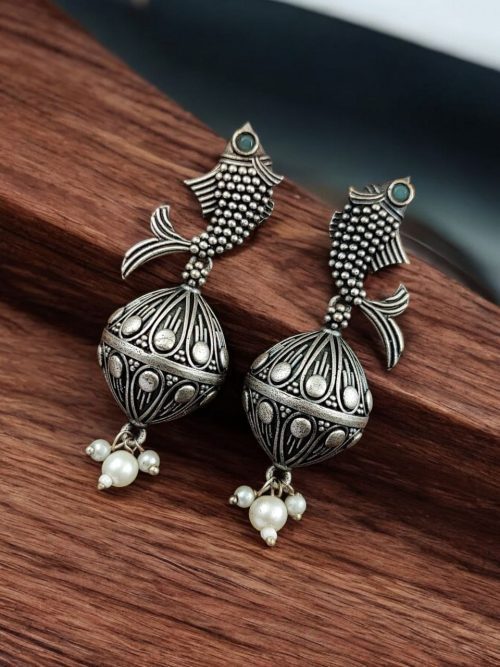 Silver Look a Like Fish Earrings | Designer Best Jhumki | imitation Oxidised Fish Jhumkas