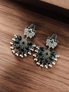 Oxidised Peacock Stud Stone Earrings | Best Dangler Silver Look a Like Jewelry - Color: "Black"
