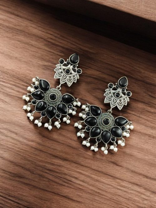Oxidised Peacock Stud Stone Earrings | Best Dangler Silver Look a Like Jewelry