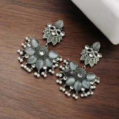 Oxidised Peacock Stud Stone Earrings | Best Dangler Silver Look a Like Jewelry