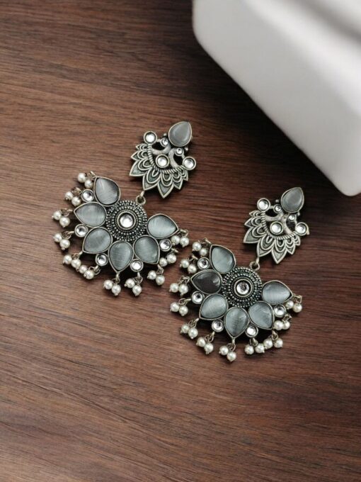 Oxidised Peacock Stud Stone Earrings | Best Dangler Silver Look a Like Jewelry