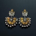 Oxidised Peacock Stud Stone Earrings | Best Dangler Silver Look a Like Jewelry - "Yellow"