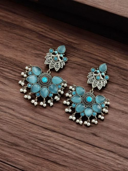 Oxidised Peacock Stud Stone Earrings | Best Dangler Silver Look a Like Jewelry