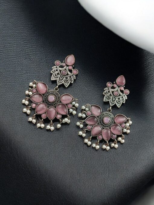 Oxidised Peacock Stud Stone Earrings | Best Dangler Silver Look a Like Jewelry