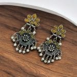 Oxidised Silver Replica Earrings | Unique Light Weighted Party wear Dangler Bali For Girls - "Yellow"