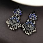 Oxidised Silver Replica Earrings | Unique Light Weighted Party wear Dangler Bali For Girls - "Blue"