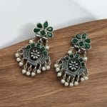 Oxidised Silver Replica Earrings | Unique Light Weighted Party wear Dangler Bali For Girls