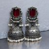Silver Look Jhumka Earrings | Adorable Traditional Jhumki With Stone & Pearl Work